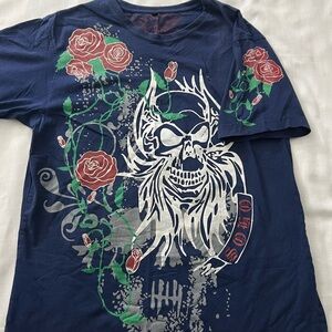 Vintage Navy Blue Skull and Roses Tee